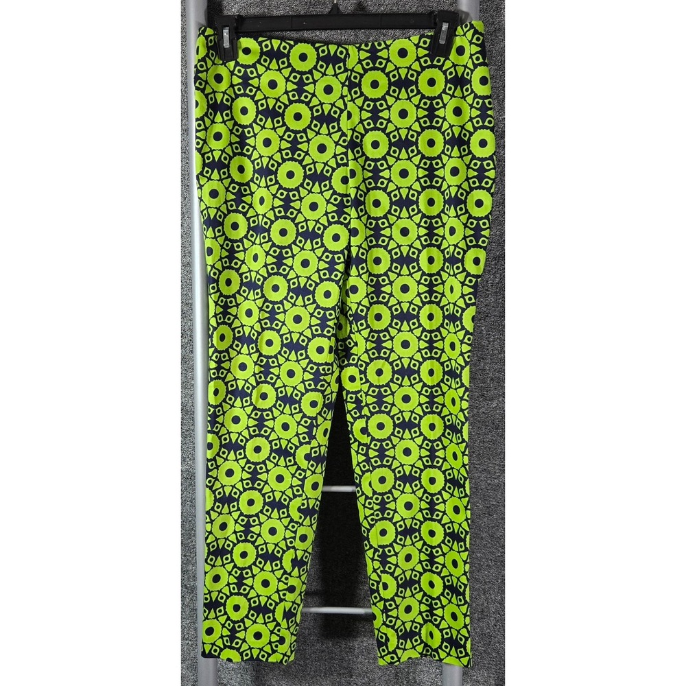 Sara Campbell Womens Ankle Pants Size 10 Lime Green Navy Geometric Medallion USA